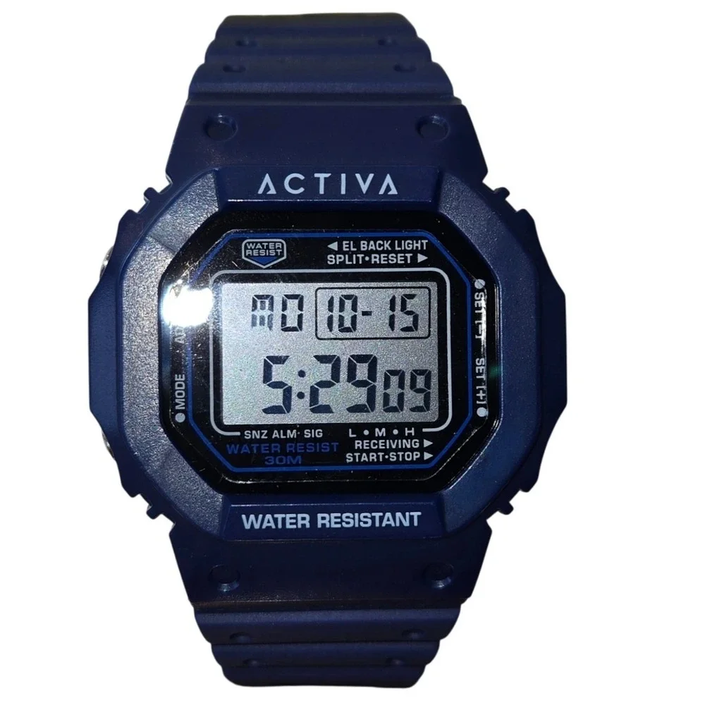 Activa Mens Blue Digital Sports Watch 30M Water Resistant EL Backlight Resin